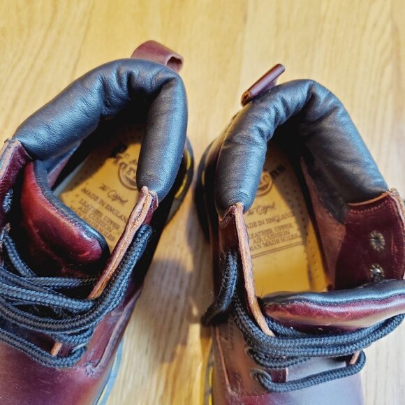 Dr Martens England 12/13 Kids oxblood boot Leather Padded Ankle Burgundy Doc EUC